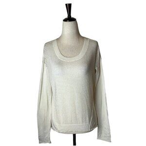 Converse One Star Ivory Mesh Front Cotton Lightweight Long Sleeve Knit Sweater S